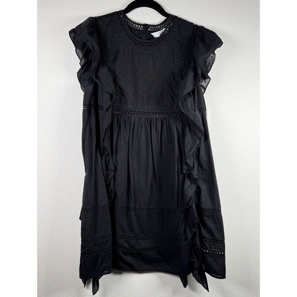 & Other Stories Paris Atelier Black Eyelet Ruffle Mini Dress Cotton Size 8